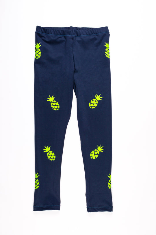 Pineapple Green Navy Leggings-Legging-Fanilu 