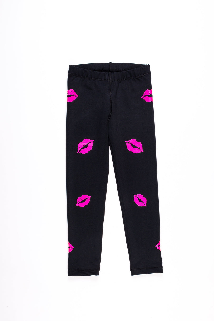 Kisses Hot Pink Black Leggings-Legging-Fanilu 