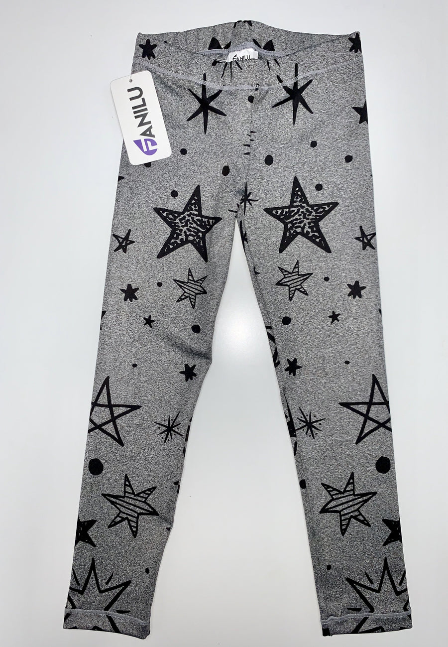 Stars Black Grey Leggings-Legging-Fanilu 